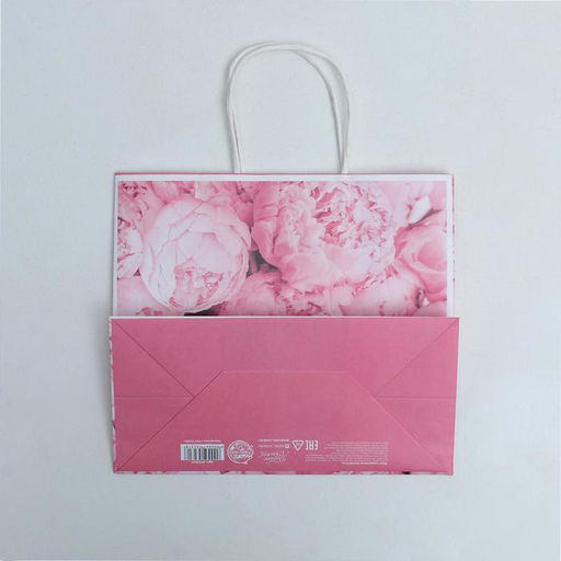 Пакет подарочный крафтовый Пионы, 25 22 12 см - Дарите счастье фото 4