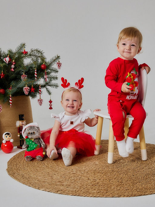 Набор для фотосессии «Крошка Я. Рождественский олененок»: юбка и ободок, красный, рост 68-92 см