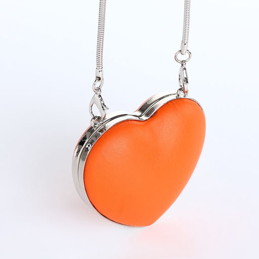 Сумка мини-клатч на магните, в форме сердца, жёсткий корпус, на длинной цепочке, оранжевая