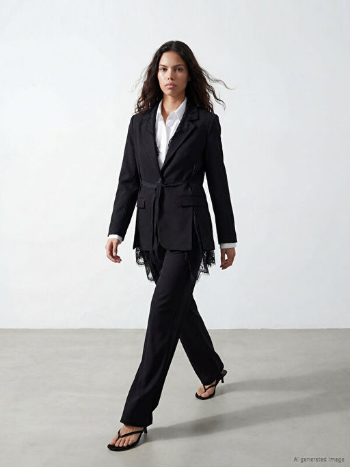 Dantel Detayl? Kad?n Blazer Ceket