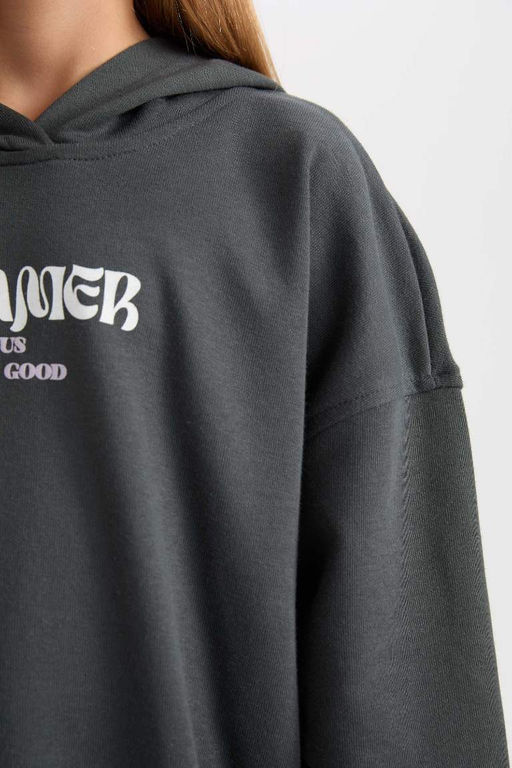 Толстовка оверсайз с капюшоном и принтом для девочек - Defacto фото 5