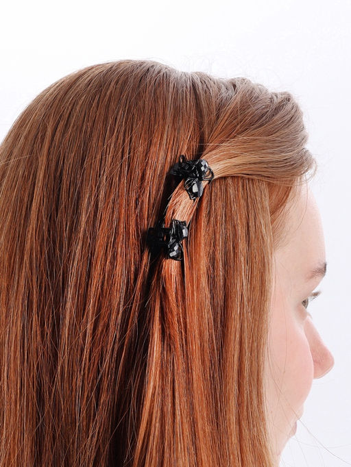 Цена за 6 шт. Крабик для волос «Чёрные кружева», два сердца, 2.3 см, чёрный