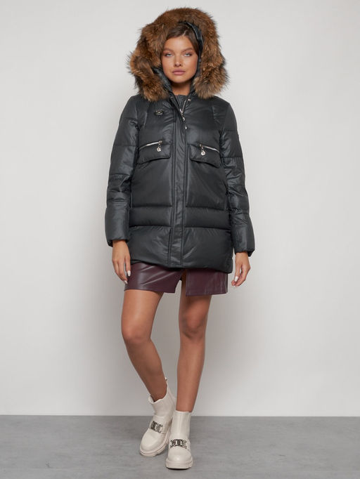 Куртка зимняя женская модная с мехом темно-серого цвета 132298TC - Visdeer фото 6