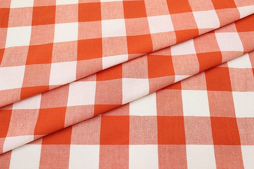Вареный (стираный) хлопок Клетка (3.0*3.5см) цв.оранжевый терракот, ш.2.5м, хл-100% - Купава фото 2