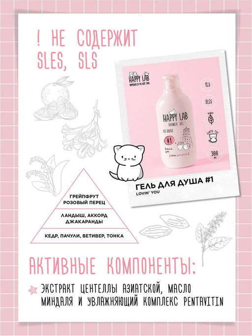 Happy Lab Набор для ухода за телом Lovin You: гель для душа, жидкое мыло, 300 мл x 2