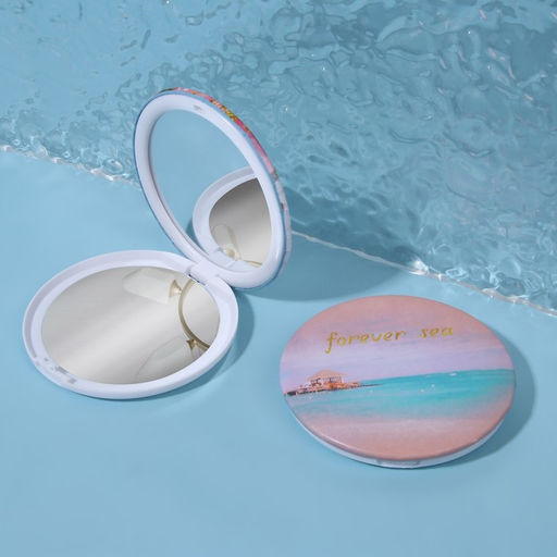 Зеркало складное «Пляж», d=7.5 см, с увеличением, розовое