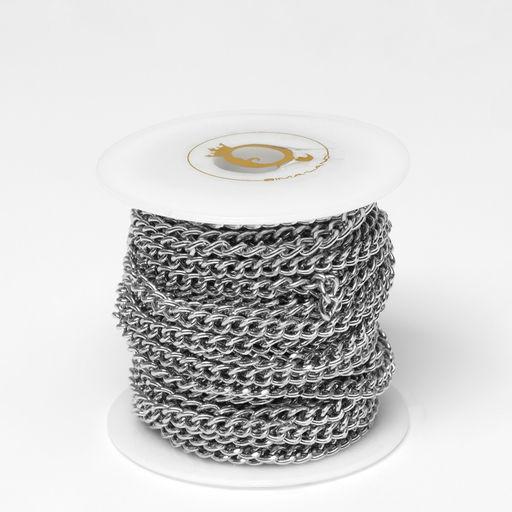 Цепочка железная без карабина на бобине, 0.4×0.4×0.11 см, L=10 м, цвет серебро