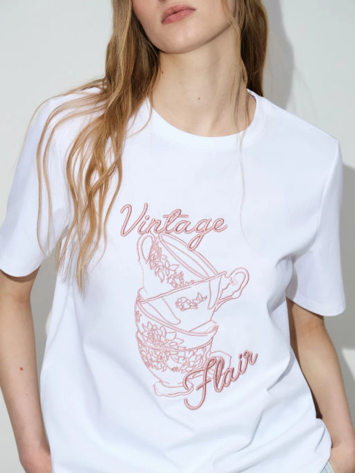 Футболка с принтом и вышивкой / Zarina фото 3