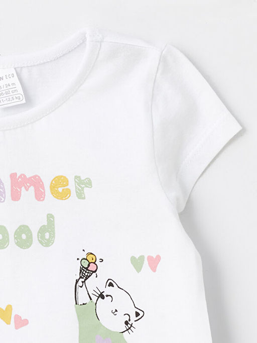 Bisiklet Yaka Bask?l? K?sa Kollu K?z Bebek Ti??rt - Waikiki фото 2