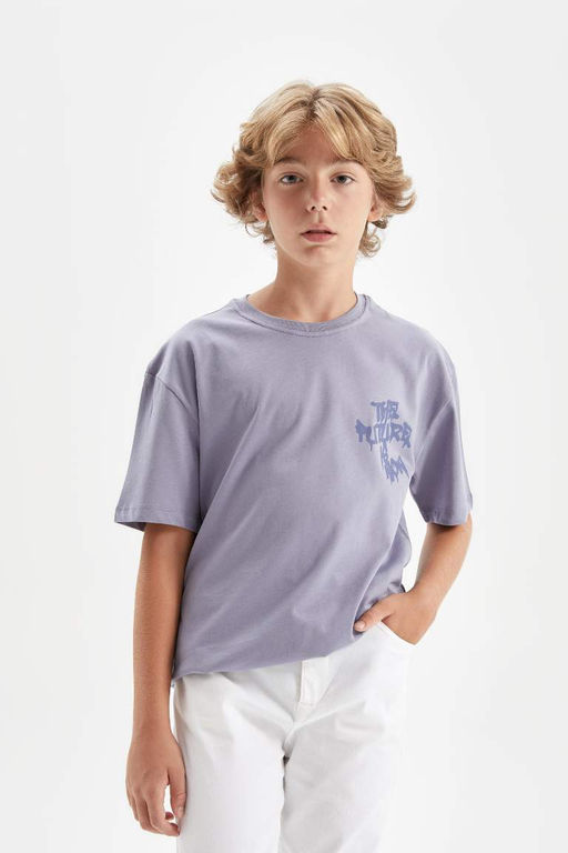 Футболка оверсайз с круглым вырезом и принтом для мальчиков с короткими рукавами - Defacto фото 4