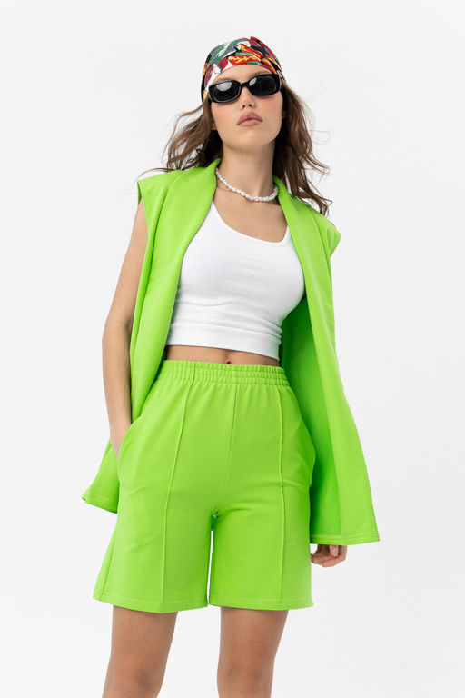 Шорты из хлопкового футера с высокой посадкой  Футер 2-х нитка - Solo mio фото 4