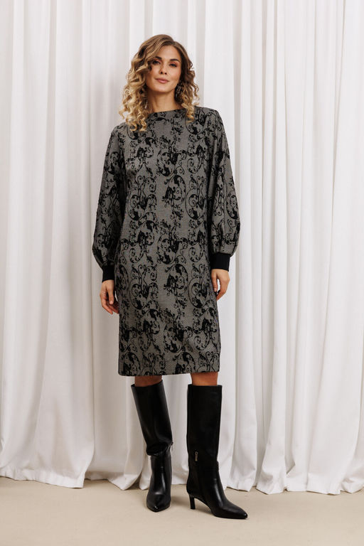 Платье Gizart 7385/1 серо-черный с цветами