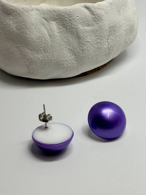 Серьги Пуговки (гвоздики) PW0099 сирень-глянец - Mini maxi фото 6