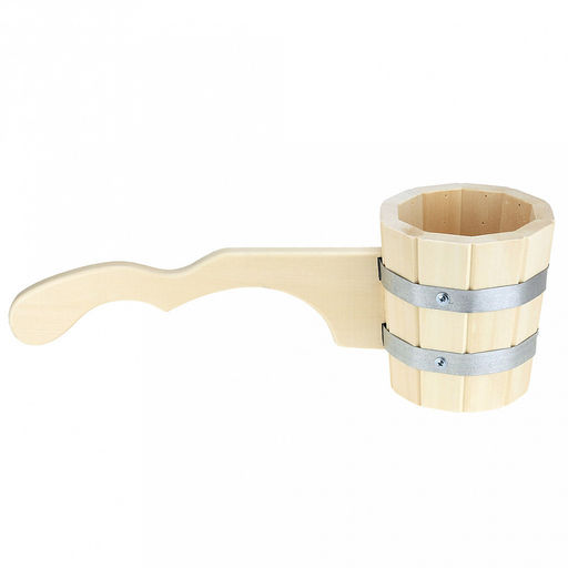 Ковш для бани деревянный 1л, д25см, h15см, горизонтальная ручка 21см, двойная металлическая обвязка, липа (Россия) - Домашняя мода фото 3