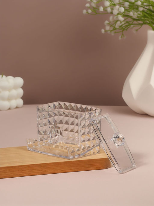 Цена за 2 шт. Органайзер для ватных палочек, с крышкой, 8.8×7.5×8 см, прозрачный