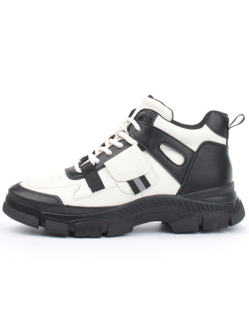 05-P51-1Z WHITE/BLACK Кроссовки женские зимние (натуральная и искусственная кожа, шерсть)