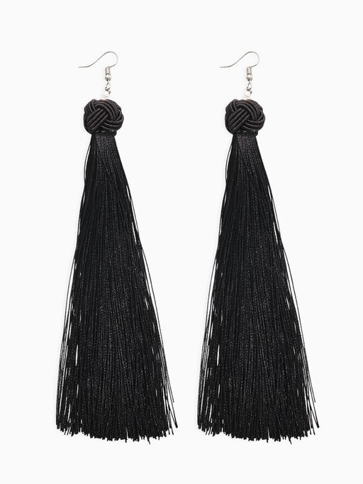 Серьги Кисти романс, цвет чёрный в серебре, длина кисти 16 см