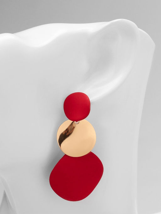 Серьги металл Азелия круги, трио, цвет красный в золоте