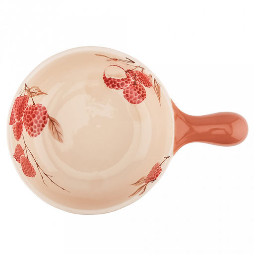 "Шелковый личи" Салатник фарфоровый 650мл, д15,5см, h5,7см, с деколью, с ручкой (22,3см), рельефный борт, бежевый (Китай)