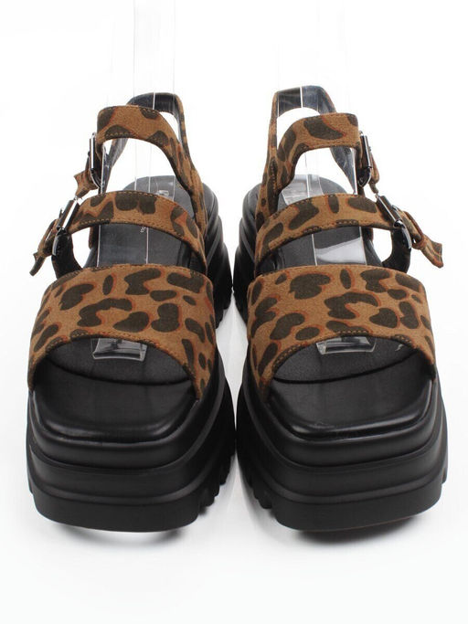08-XLP1320-52 BLACK/LEOPARD Босоножки женские (натуральная замша)