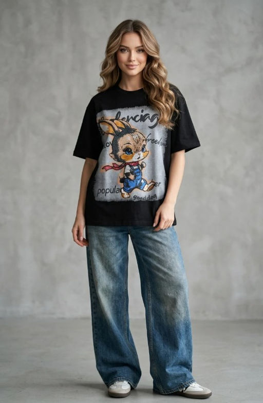 K13600 Футболка OVER SIZE (хлопок) ЧЕРНЫЙ