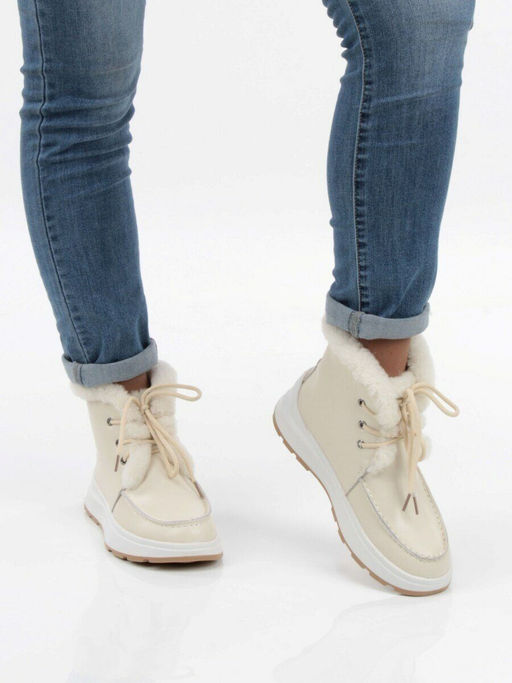 11-P2 BEIGE Ботинки зимние женские (натуральная кожа, нат. мех и шерсть)