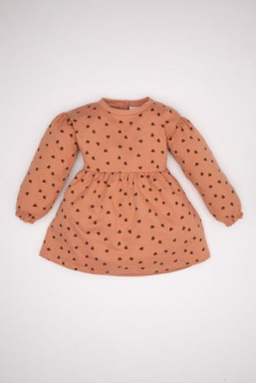 K?z Bebek Bisiklet Yaka Kalp Puantiyeli Uzun Kollu Sweatshirt Elbise