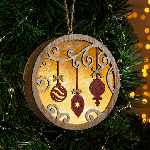Ёлочная игрушка Новогодние игрушки, 11х11х3 см, 4 LED, от батареек АААх2, свечение тёплое белое