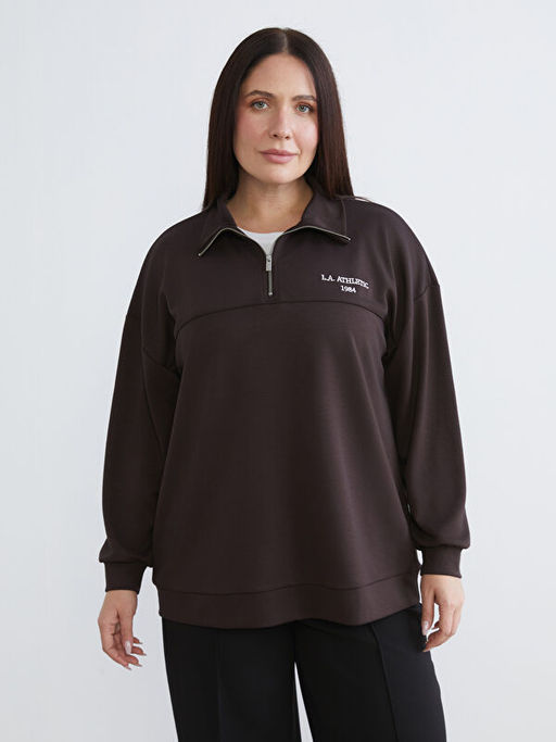 Dik Yaka Nak??l? Oversize Kad?n Sweatshirt Tunik