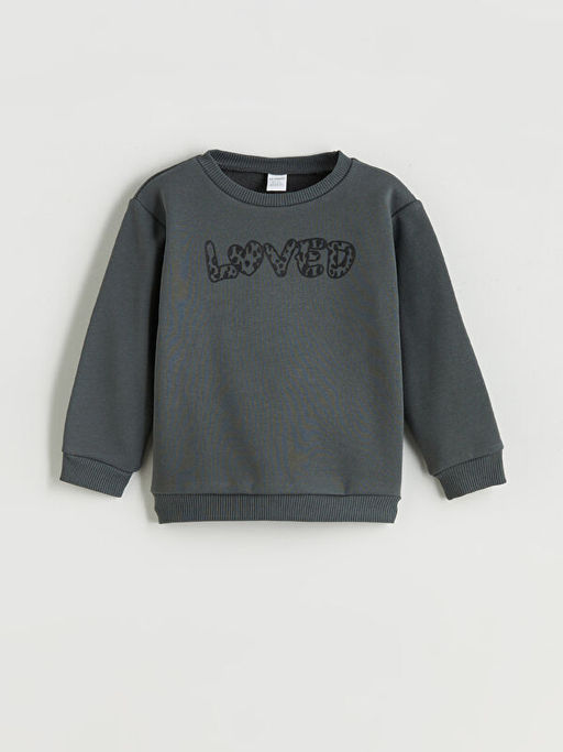 Bisiklet Yaka Bask?l? K?z ?ocuk Sweatshirt