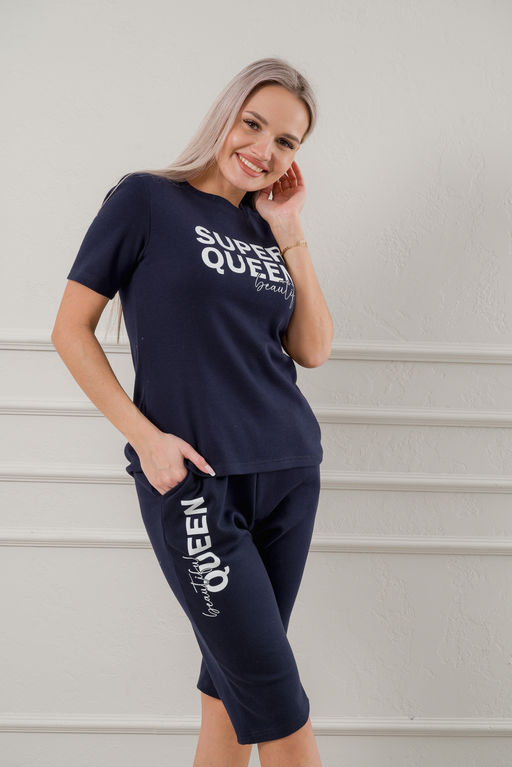 Пижама женская из бридж и футболки из интерлока Королева темно-синий - Амадэль фото 4