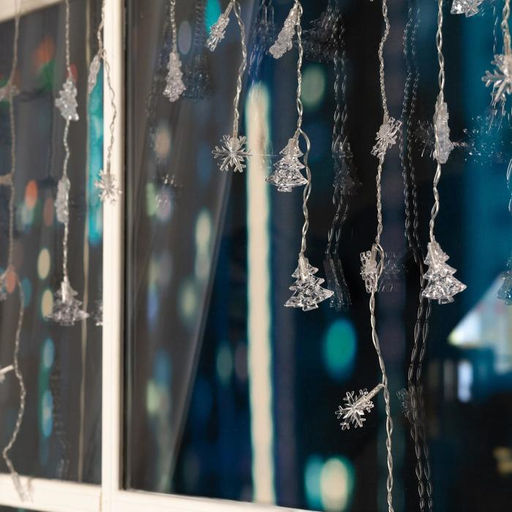 Гирлянда Бахрома 1.8?0.5 м с насадками Ёлки и снежинки, IP20, прозрачная нить, 48 LED, свечение мульти (RG/RB), мигание, 220 В - Luazon lighting фото 5