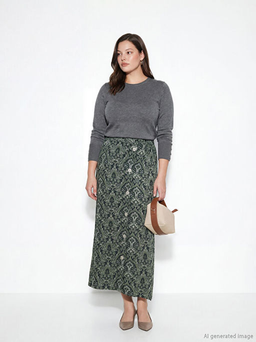 Beli Lastikli Desenli A Kesim Etek