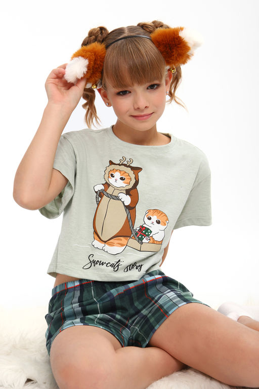 Пижама для девочки ПД-019-073 Кот Новый год