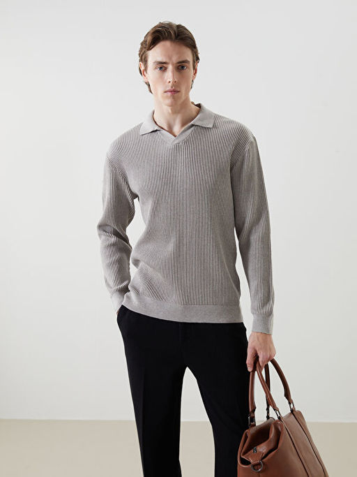 Polo Yaka Uzun Kollu Erkek Triko Kazak