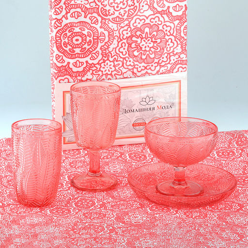 Листья Тарелка мелкая стеклянная д175мм, h28мм, рельефное, цветное стекло, цвет - розовый (Китай) - Домашняя мода фото 4