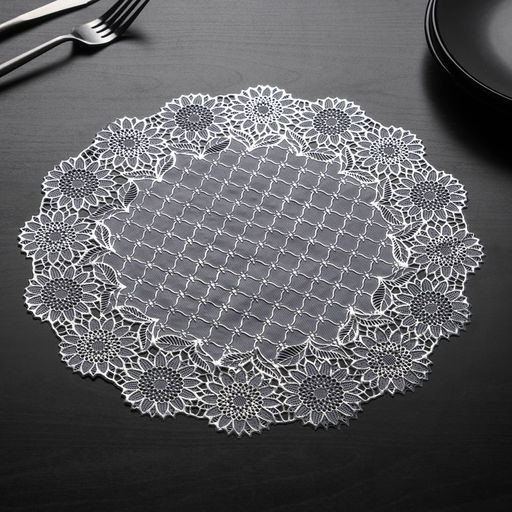 Набор салфеток ажурных Доляна Цветенье, 3030 см, 4 шт, ПВХ, цвет серебряный  фото 3