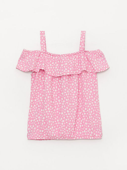 Kare Yaka Desenli K?sa Kollu K?z ?ocuk Ti??rt - Waikiki фото 2