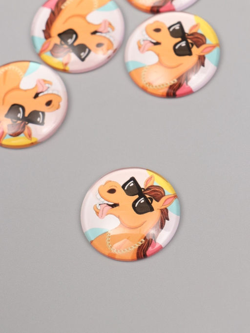 Цена за 10 шт. Кабошон стекло для творчества Круг. Крутой конь, 3?3 см