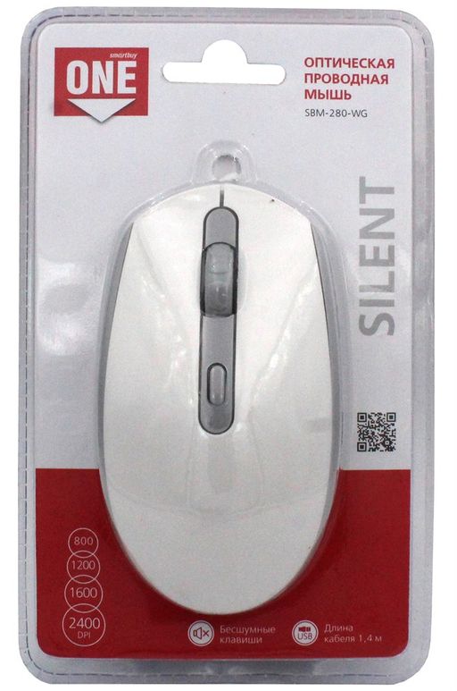 Мышь Smartbuy 280 "ONE" USB (SBM-280-WG) бело-серая, беззвучная