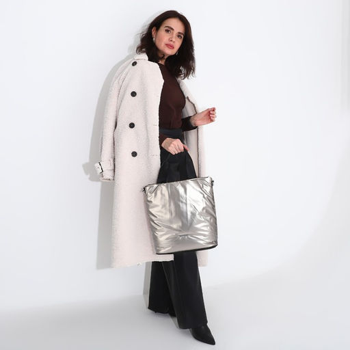 Сумка-тоут на молнии, наружный карман, длинный ремень, цвет бронзовый - Simaland фото 7