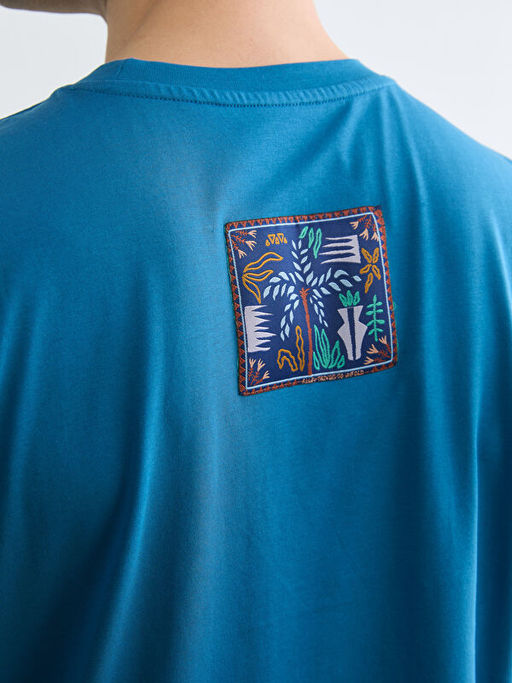 Bisiklet Yaka Bask?l? Penye Erkek Ti??rt