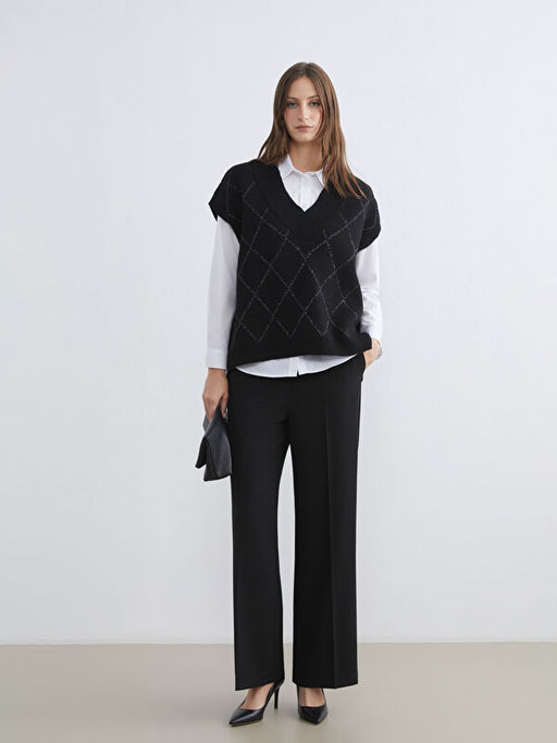 Baklava Desenli Oversize Kad?n Triko S?veter