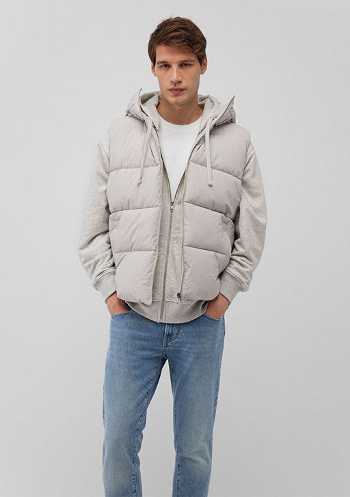 Kapusonlu Ac?k Gri Sisme Yelek - Mavi фото 2