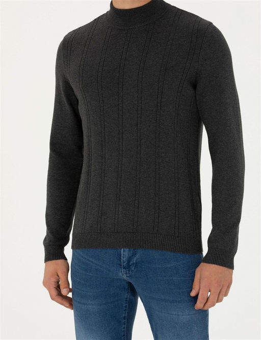 Antrasit Melanj Slim Fit Yar_m Bal_k__ Yaka Triko Kazak - Pierre cardin фото 6