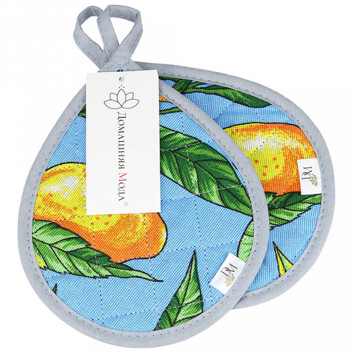 Кухонный комплект "Лимон, вид 4": прихватка 18х20см форма "Капелька" - 2шт, рогожка 171г/м2, хлопок 100%, наполнитель - ватин 280г/м2, на пластмассовом подвесе, "Домашняя мода" (Россия)