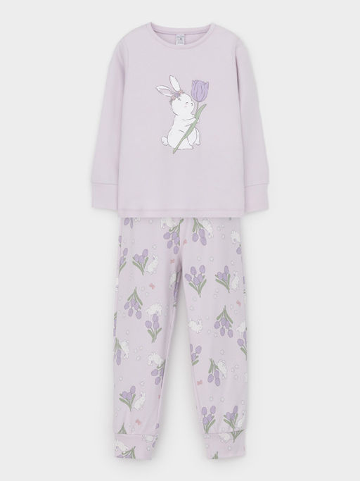 К 1541/нежная сирень,зайчики и тюльпаны пижама