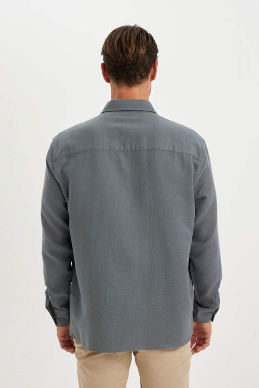 Хлопковая рубашка с длинными рукавами и воротником поло стандартного кроя - Defacto фото 4