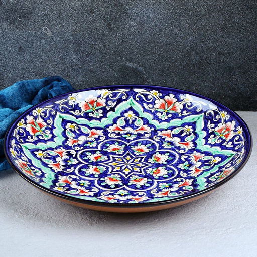 Ляган узбекский Риштанская Керамика «Цветы», d=32 см, синий