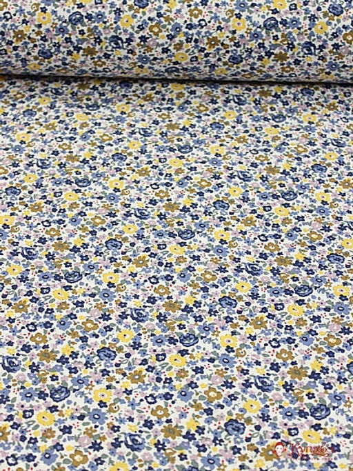 Импорт. хлопок Мелкая акварель (синие, желтые цветы), ш.1.49м, хлопок-100%, 100гр/м.кв - Купава фото 3